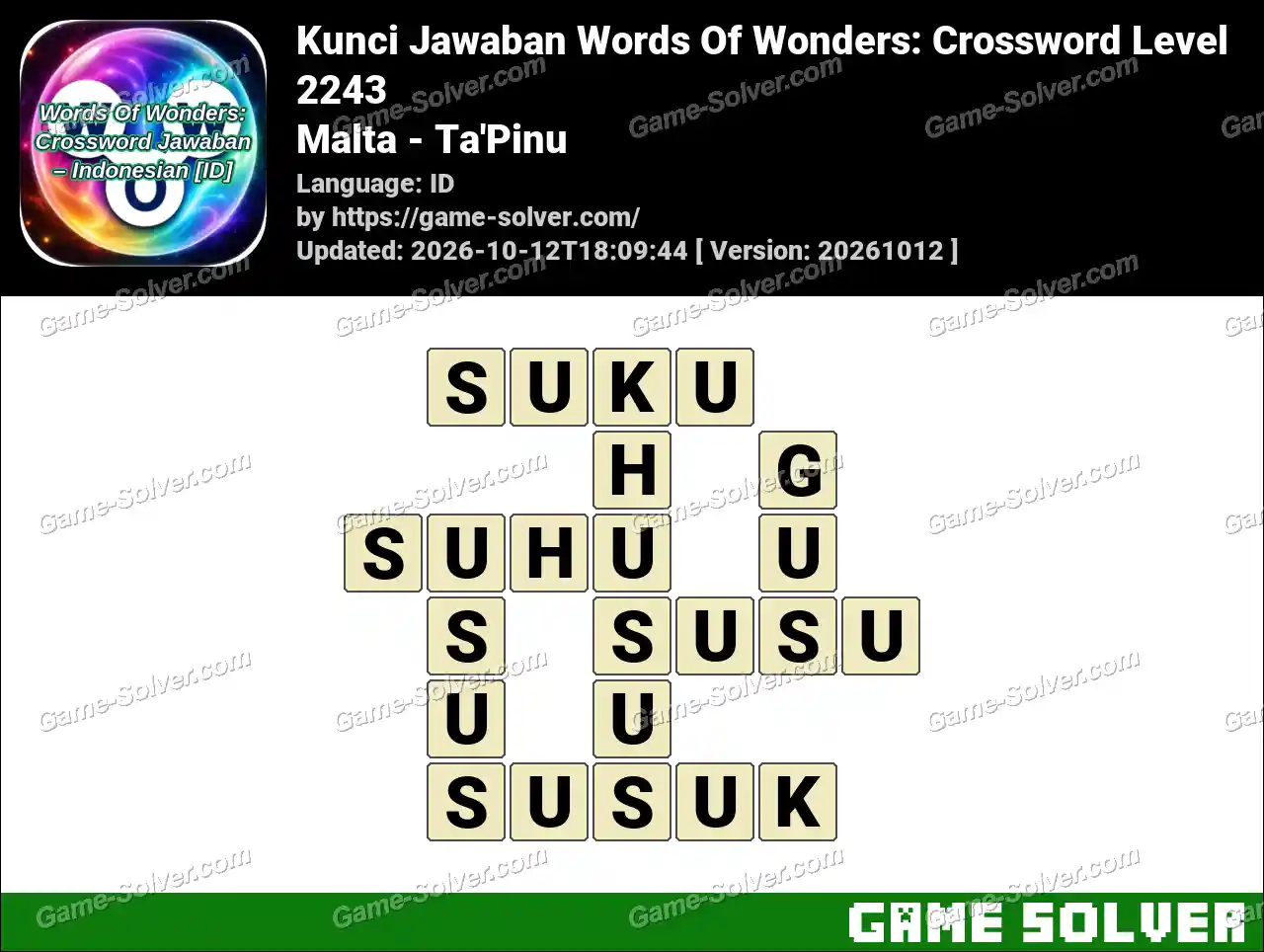Kunci Jawaban Words Of Wonders: Crossword Level 2243 – Malta – Ta’Pinu